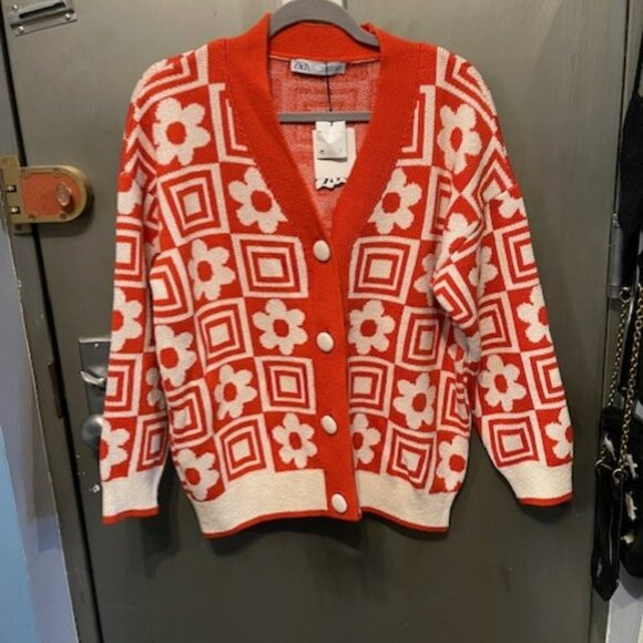 RETRO KNIT JACQUARD FLORAL CARDIGAN - Picture 7 of 16